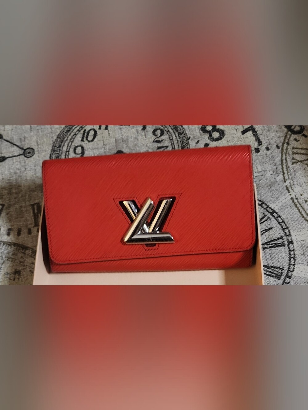 Louis Vuitton Twist Lock Red Epi Leather Wallet with Silver-Tone LV Logo